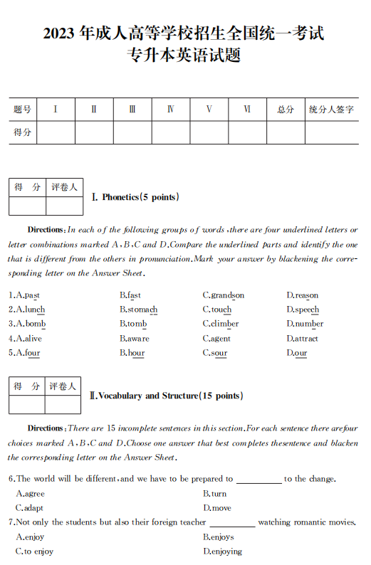 收藏！山东成人高考2022-2024专升本英语入学考试真题(图5)